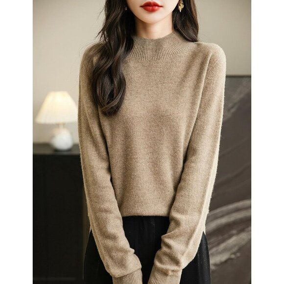 Chanyarn Women's 100% Merino Wool Mock Neck Long Sleeve Pullover Sweater - Picture 5 of 7